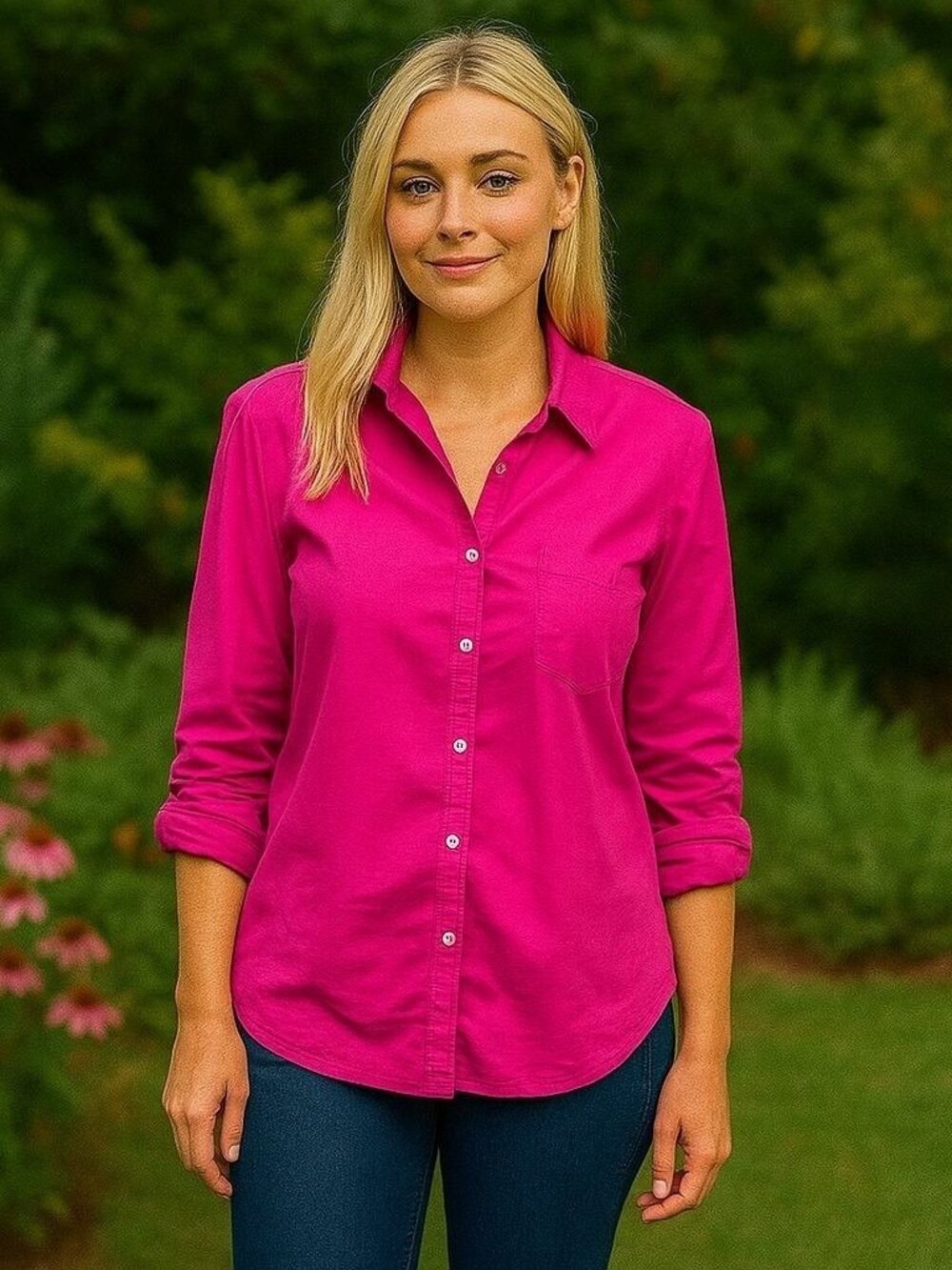 Xirena Pink Lightweight Button Down Coastal Feminine Dainty Ethereal Fairy S